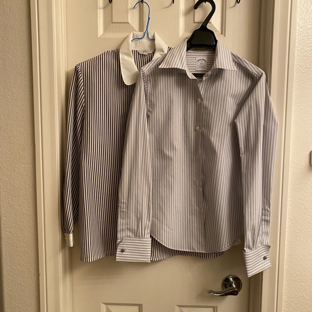 Set of 2 striped no iron cotton button down